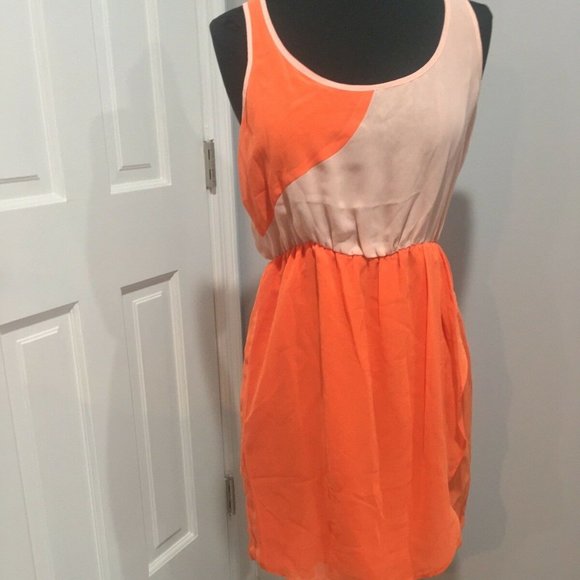 UO Orange, Peach, Dress, Cinched Waist, Flowy, M - Picture 1 of 7